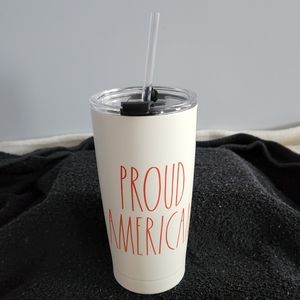 Rae Dunn PROUD AMERICAN Insulated Tumbler with lid & straw